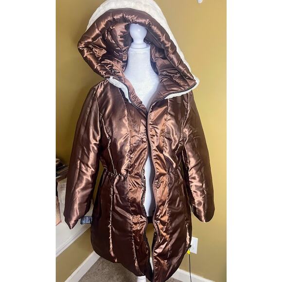 Laundry by Shelli Segal Faux Fur Cuff Hooded Puffer Coat Size Large NWT - Picture 9 of 11